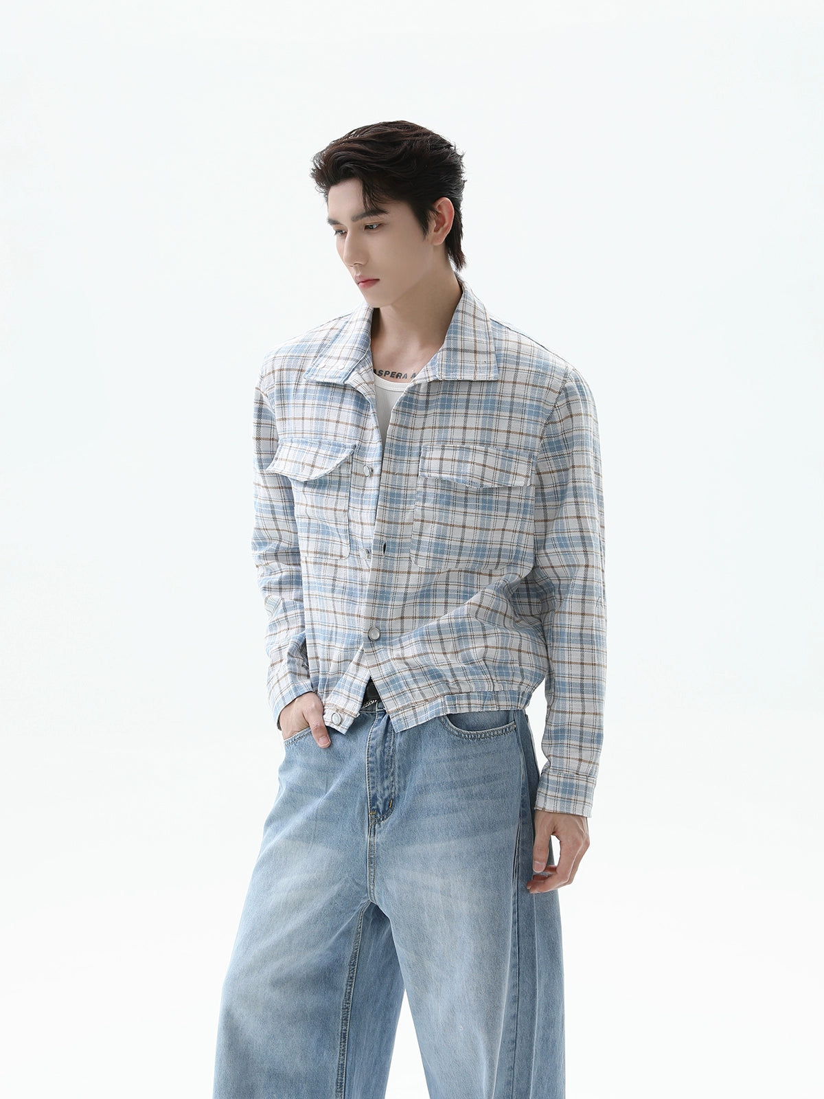 Retro Kareli Kısa Düz Yaka Ceket 