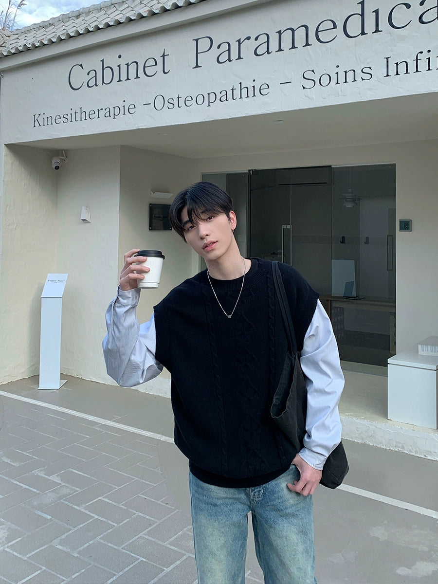 Knit Vest Layered Long-Sleeve Sweater