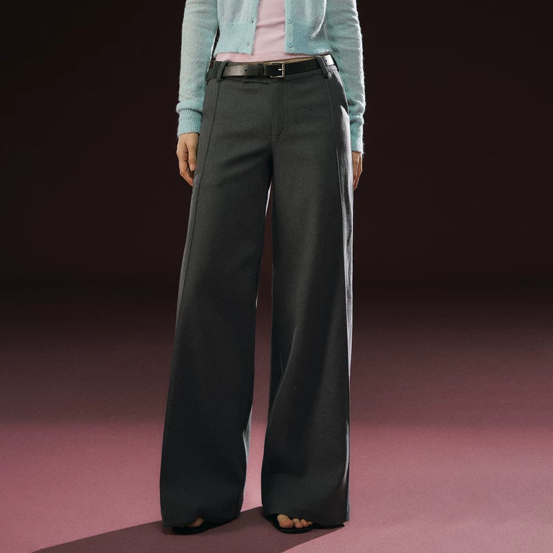 Wide Leg Tailored Casual Pants (No Belt Included）