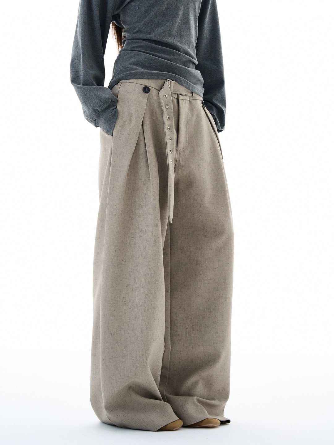 Pantalones casuales de lino sueltos de pierna ancha 