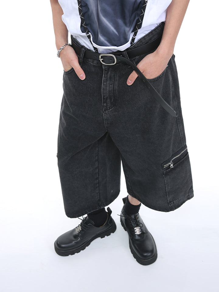 Pantalones de mezclilla sueltos rectos con bolsillo con cremallera 