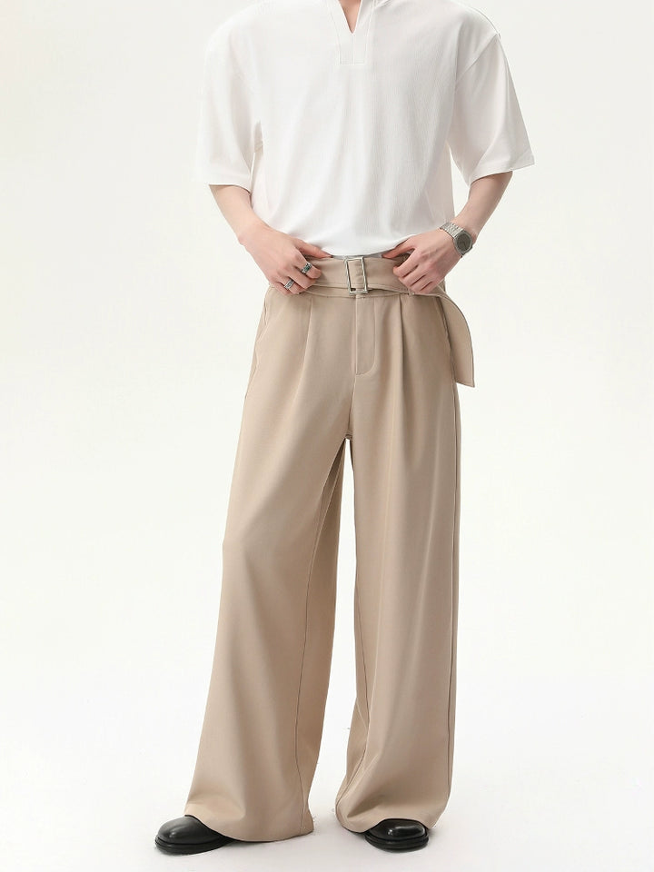 Detachable Belt Loose Straight Drape Pants