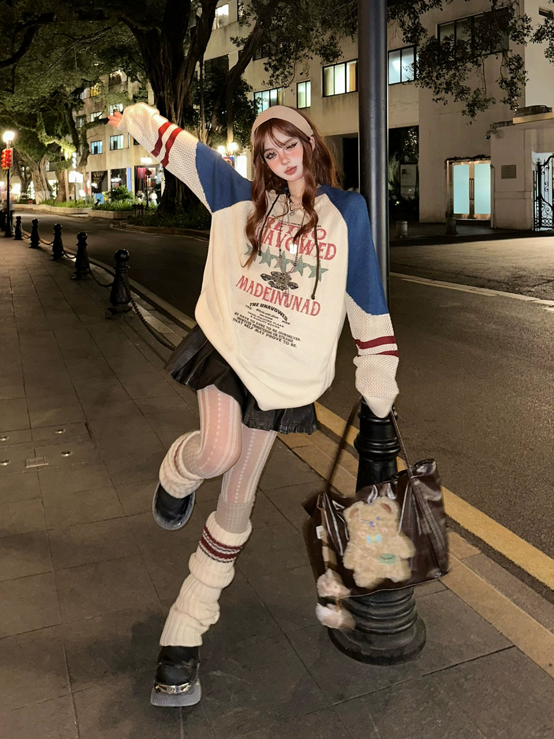 College Style Knit Graphic Sweater