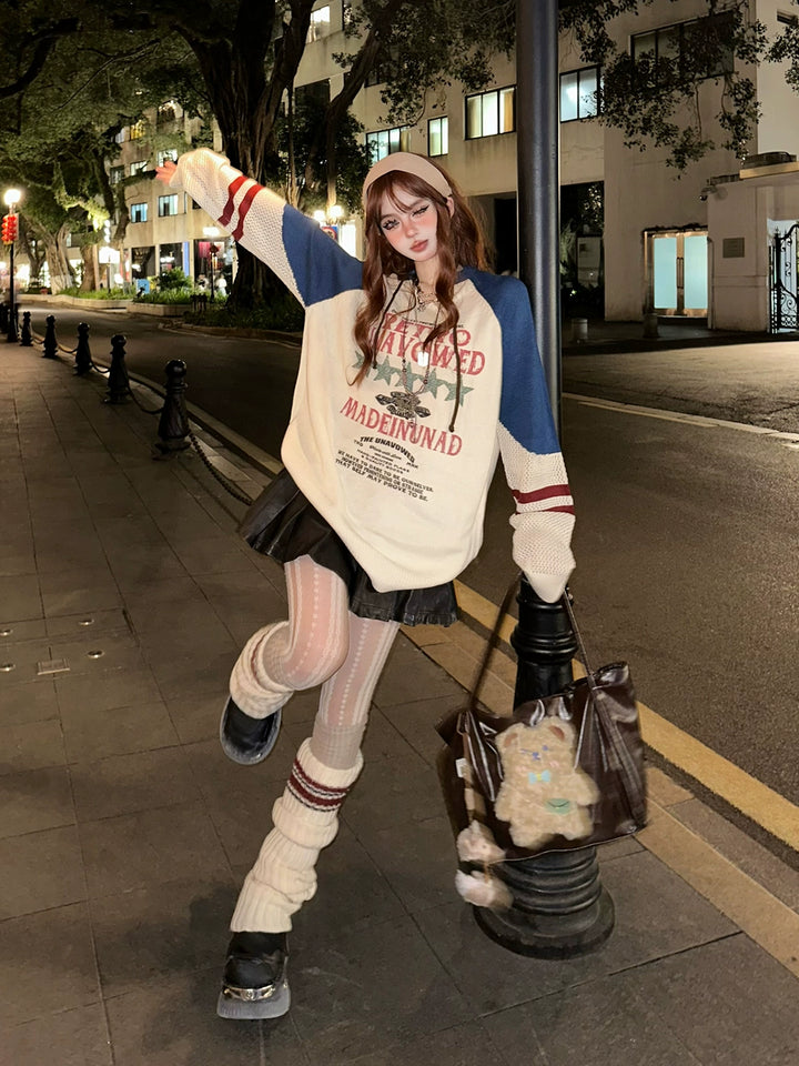 College Style Knit Graphic Sweater