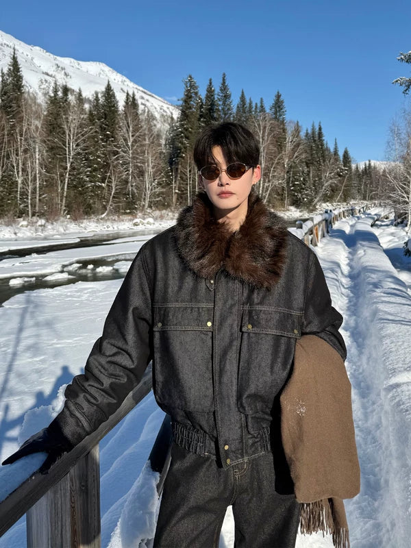 Faux Fur Collar Denim Jacket