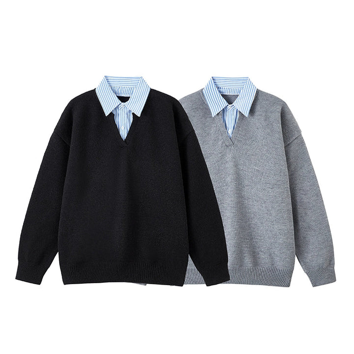 Stribet Krave Langærmet Polo Pullover 