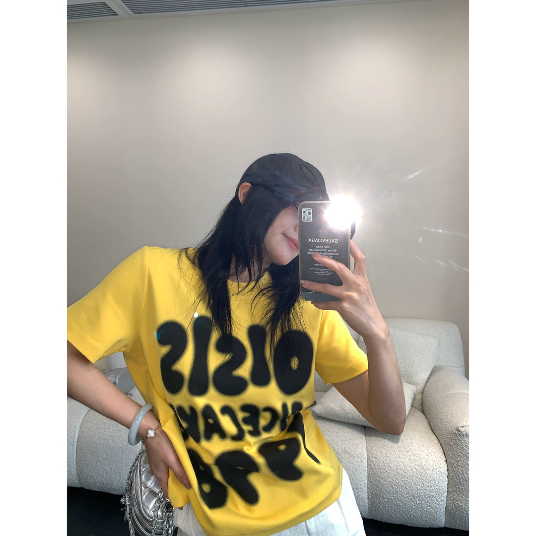 T-shirt à manches courtes décontracté avec imprimé lettre et col roulé 