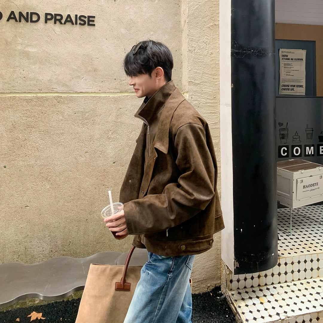 Suede Double-Layer Collar Loose Jacket