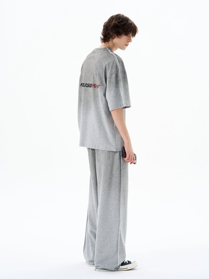 Ensemble de T-shirt et Pantalon à Coupe Décontractée Rétro Effet Usé 