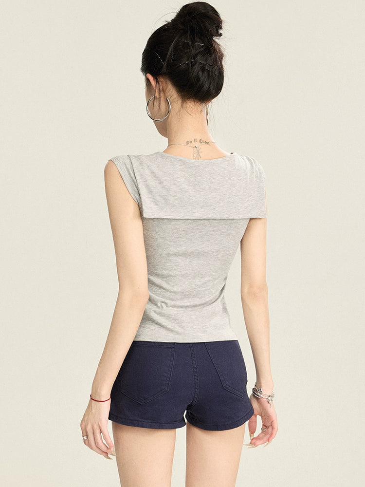 Asymmetrical Shoulder Ribbon Sleeveless Top