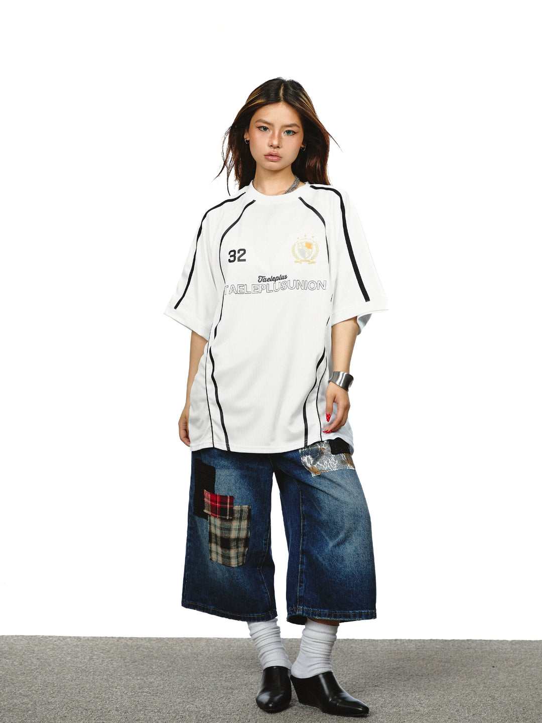 Contrast Stitching Loose Jersey T-Shirt