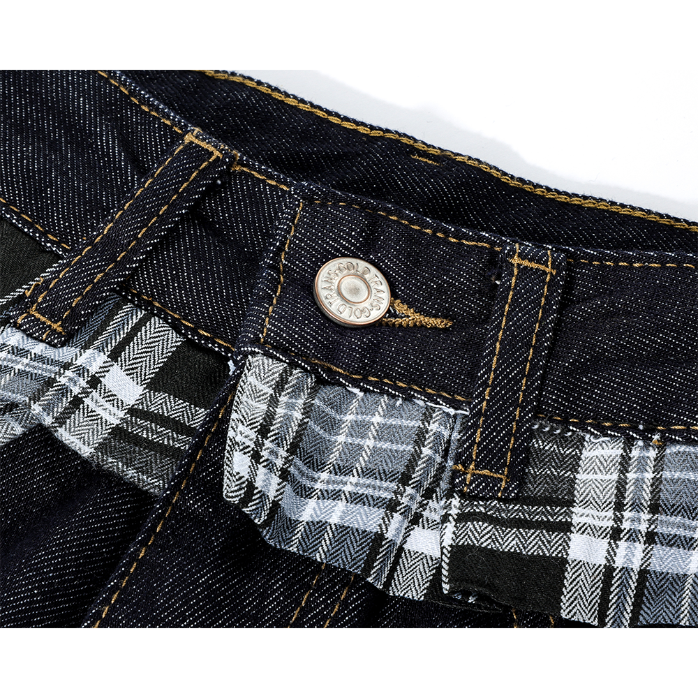Check Patchwork Wide-leg Jeans