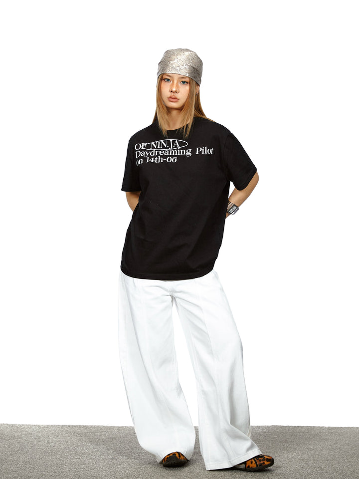 Letter Print Loose Fit Short Sleeve T-Shirt