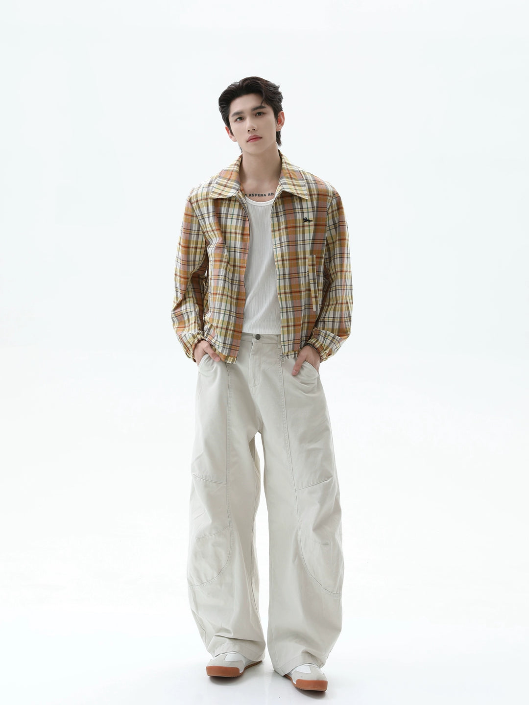 Veste à manches élastiques rétro en broderie écossaise 