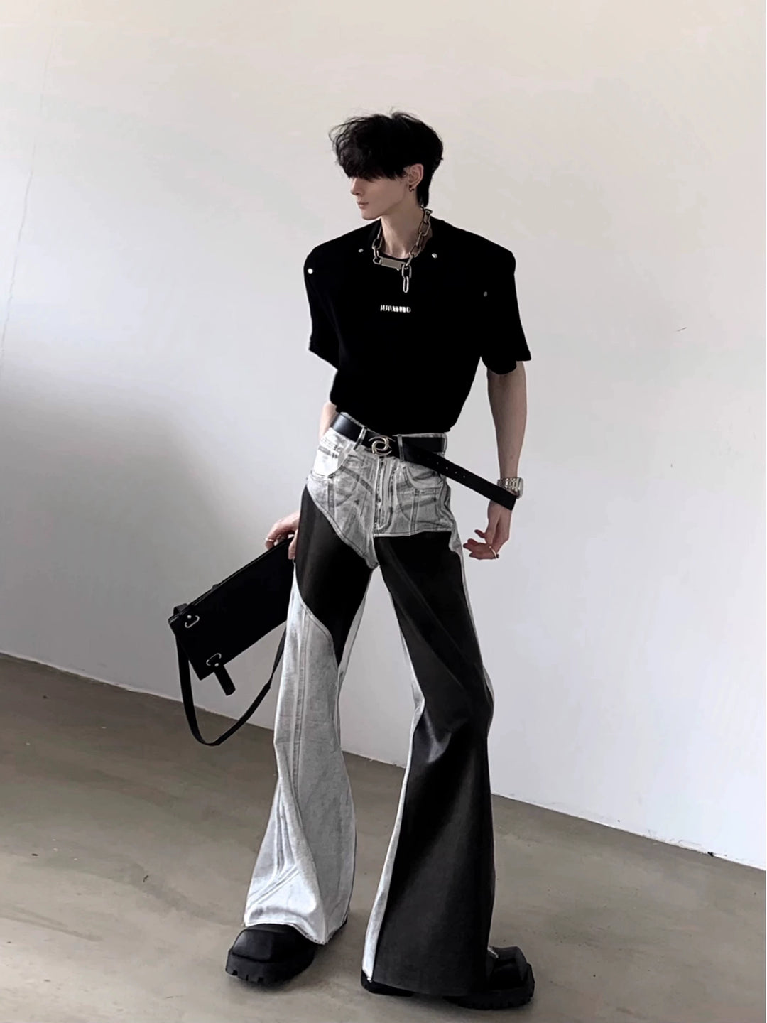 Metal Rivet Shoulder Pad Short Sleeve Pullover