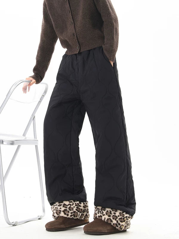 冬のキルティングフリース裏地付きルーズパンツ 