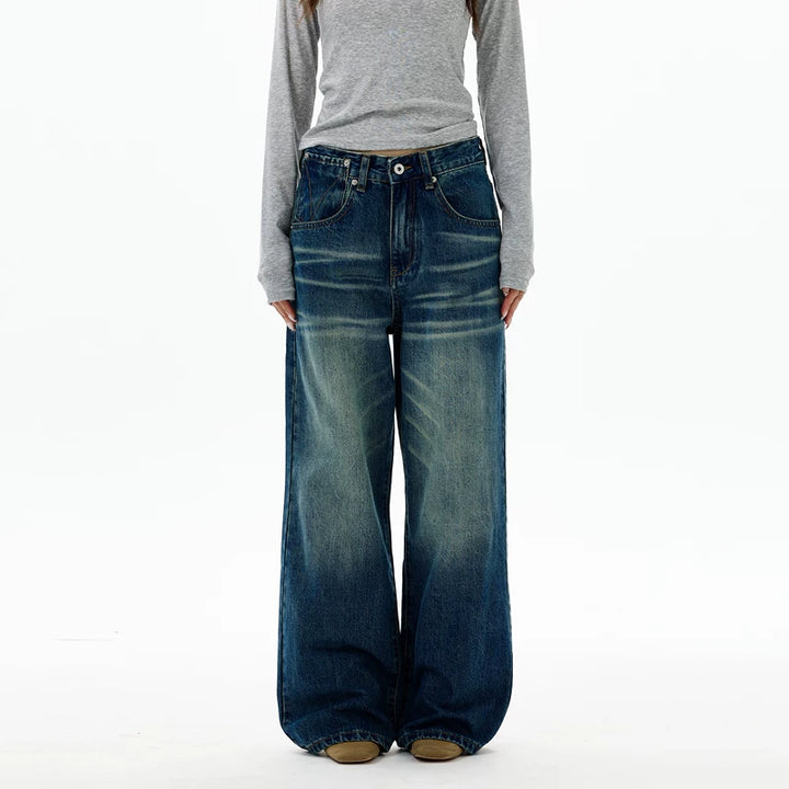 레트로 와이드 레그 청바지 팬츠 