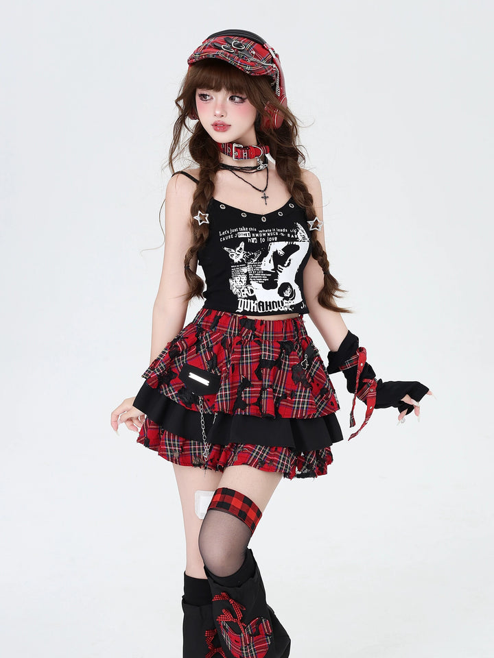 Punk Plaid Layered Ruffle Cake Skirt
