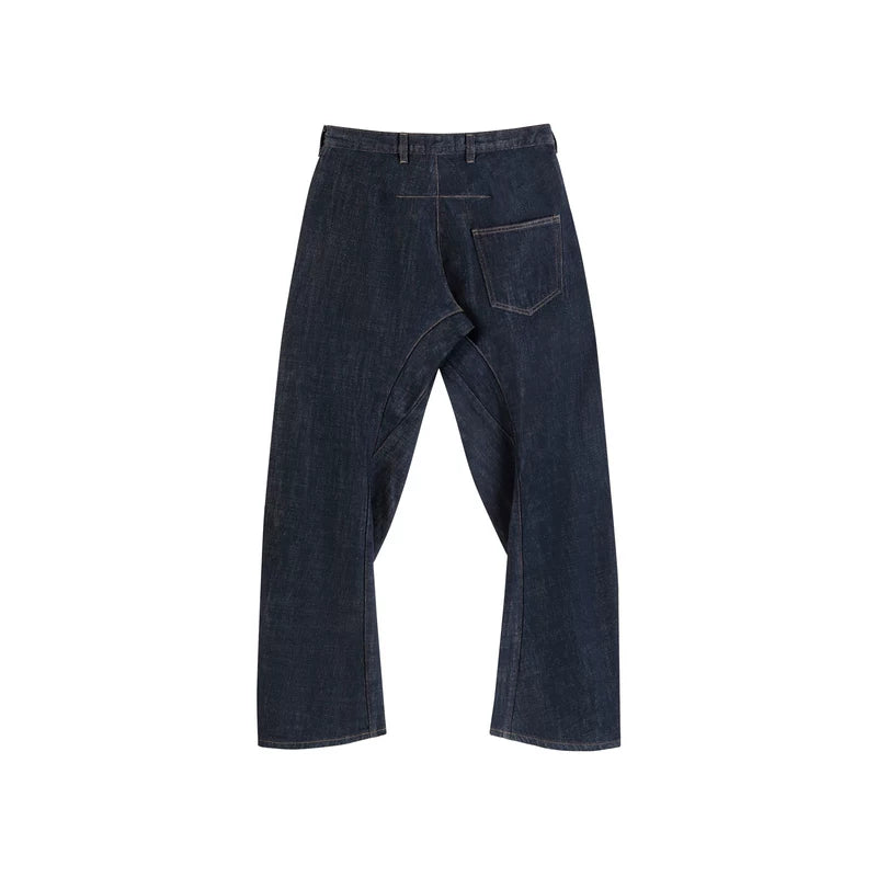 루즈 핏 곡선 리벳 데님 팬츠 