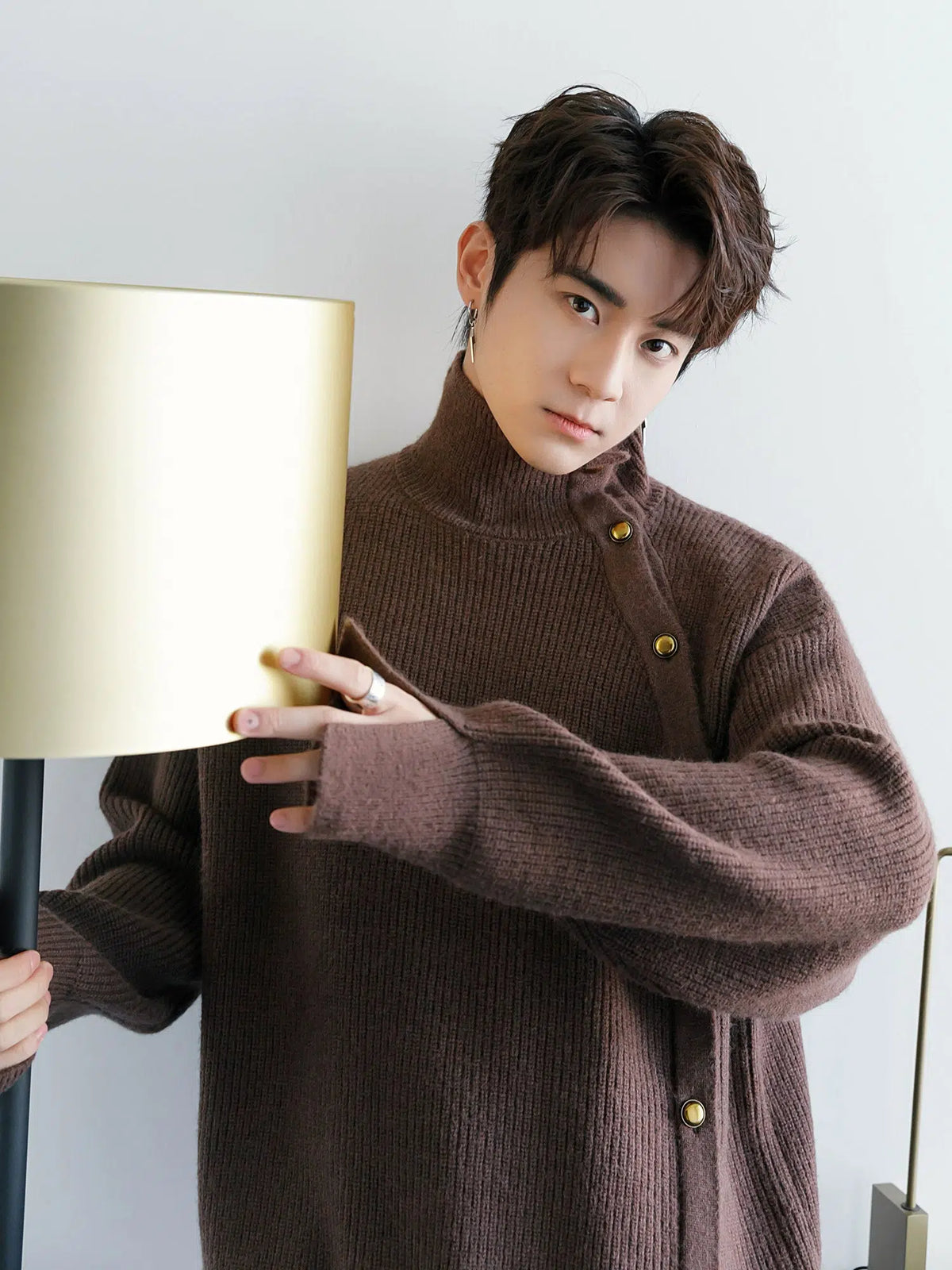 Metal Button High Collar Sweater