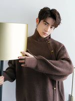 Metal Button High Collar Sweater