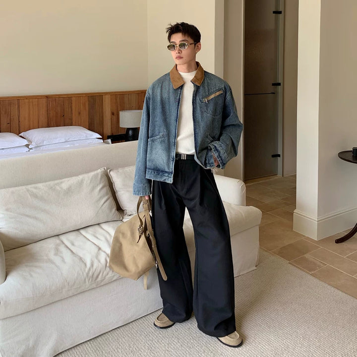 Overmaatse revers denimjas retro stijl 