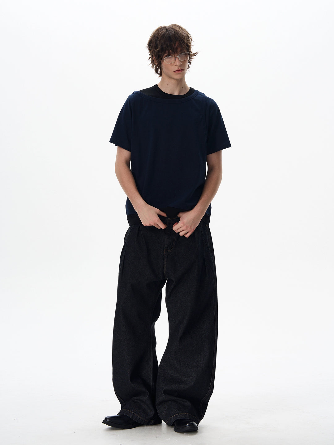 Patchwork Lined Crew Neck T-shirt
