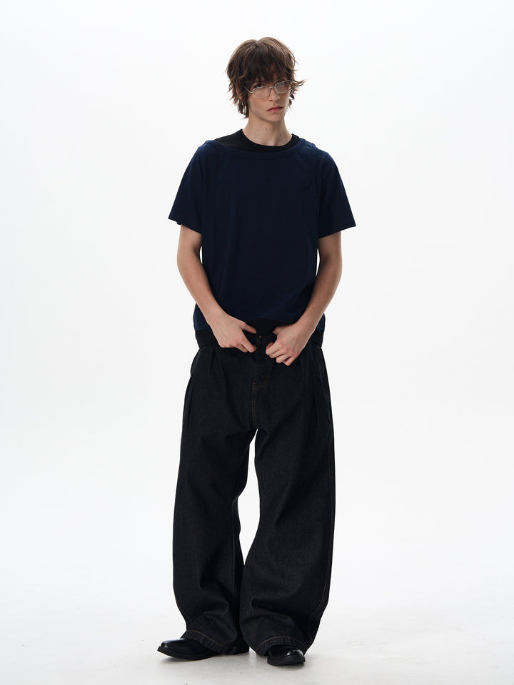 Patchwork Lined Crew Neck T-shirt