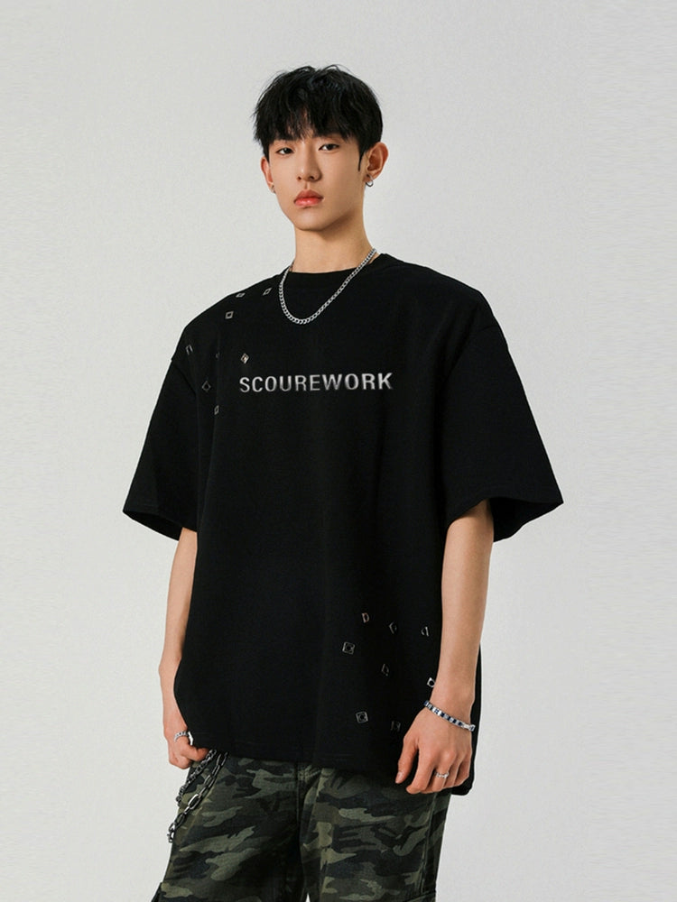 メタルボタンルーズレターショートスリーブTシャツ 
