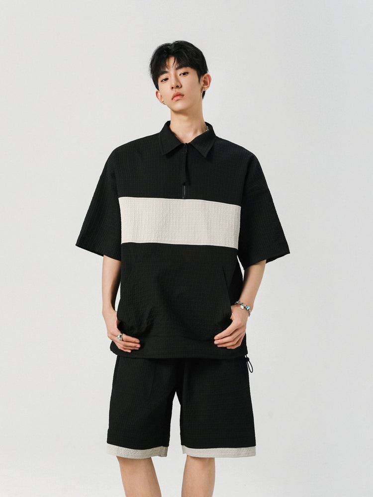 Half Zipper Short Sleeve Shirt and Pants Set