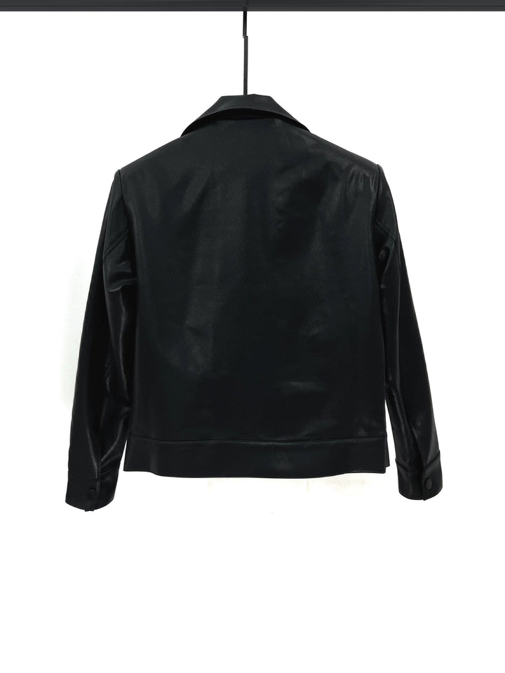 Beaded Liquid Shiny Lapel Short Jacket