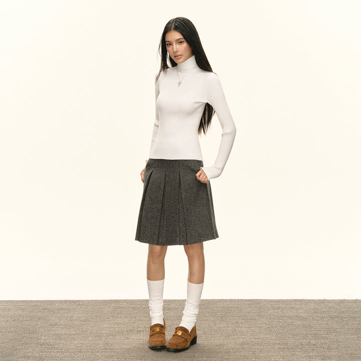 Pleated Retro A-Line Midi Skirt