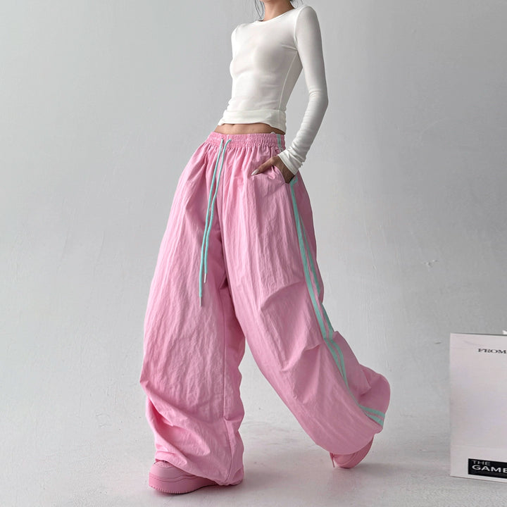 Retro Striped Wide Leg Sports Pants