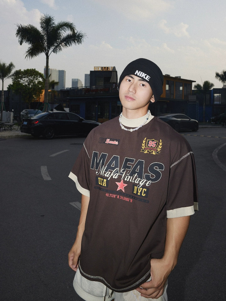 Retro Letter Print Short Sleeve Pullover