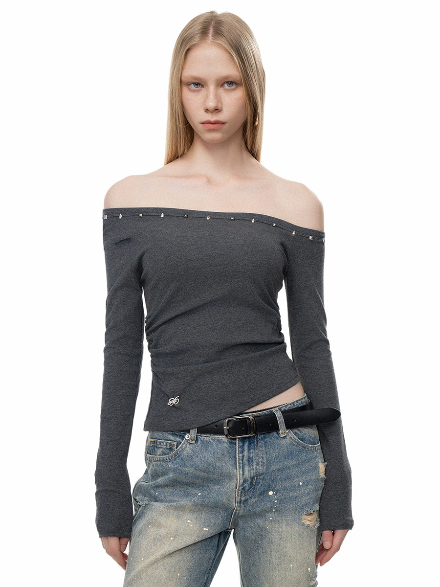 Slim Fit One-Shoulder Long Sleeve Top