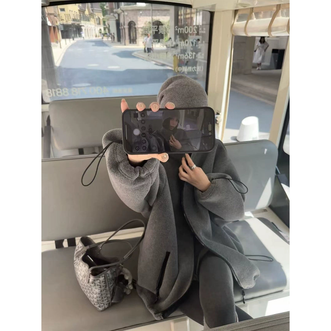 Double-Sided Fleece Stand Collar Zip Hoodie