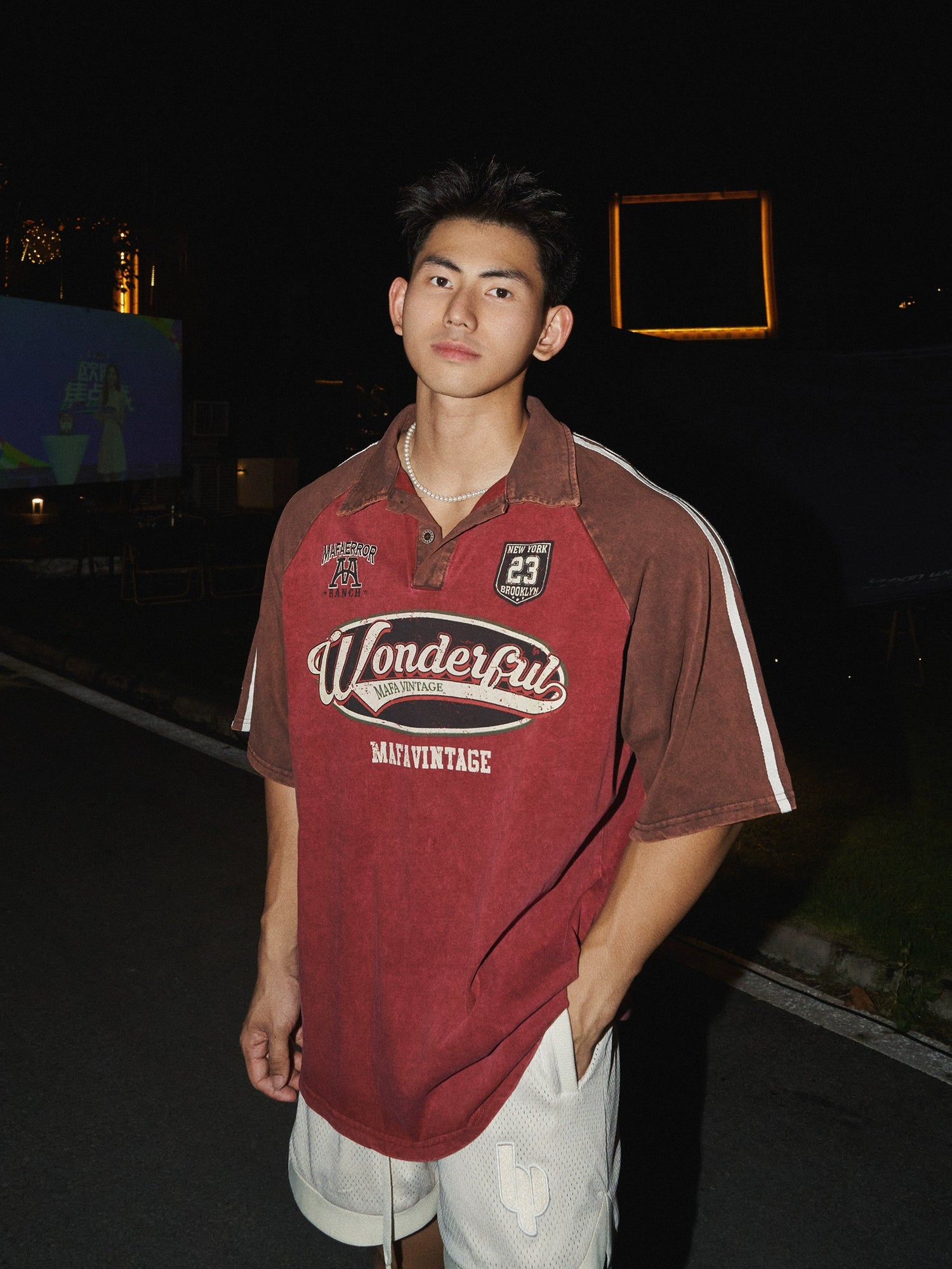 Retro Grafik Kurzarm Polohemd 