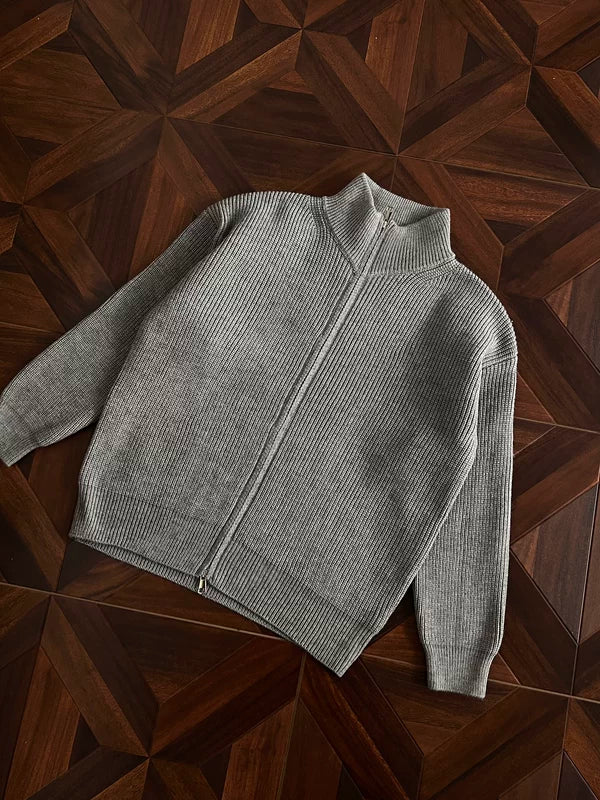 Ribbed Knit Zip Cardigan Sweater