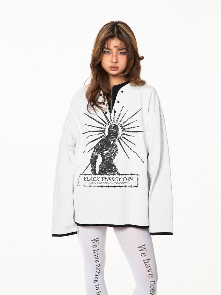Printed Long-Sleeve Turtleneck Top