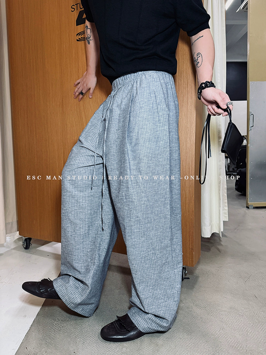 Leinenweite lässige Hose mit Kordelzug 