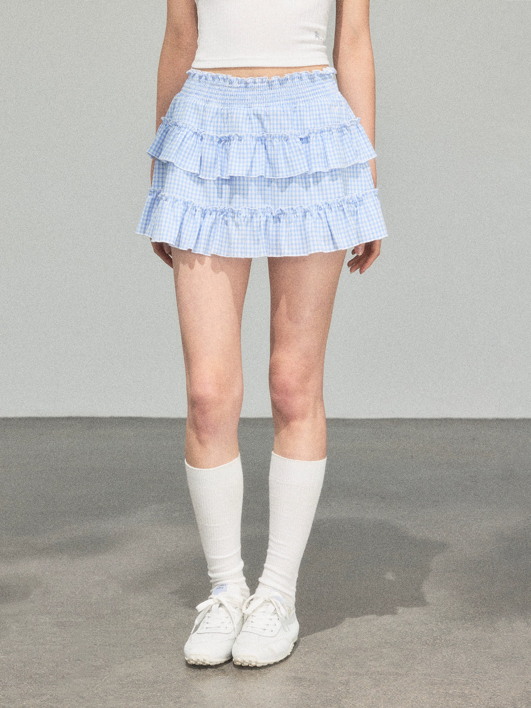 Tiered Gingham Ruffle Short Skirt