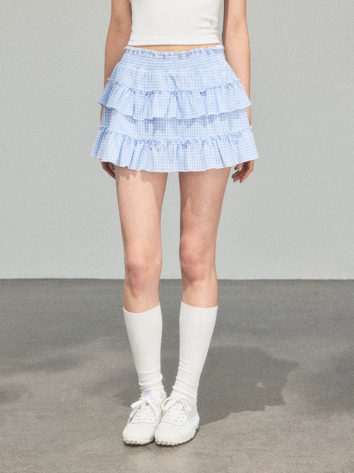 Tiered Gingham Ruffle Short Skirt