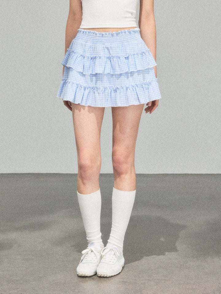 Tiered Gingham Ruffle Short Skirt