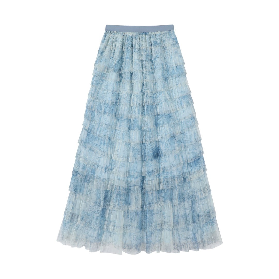Tie-Dye Mesh Layered Cake Skirt