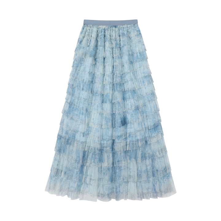 Tie-Dye Mesh Layered Cake Skirt