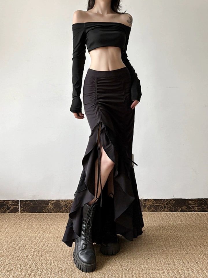Lace Ruffle High Waist Fishtail Skirt