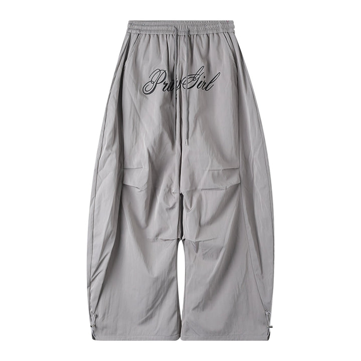Letter Embroidery Pleated Wide Leg Pants
