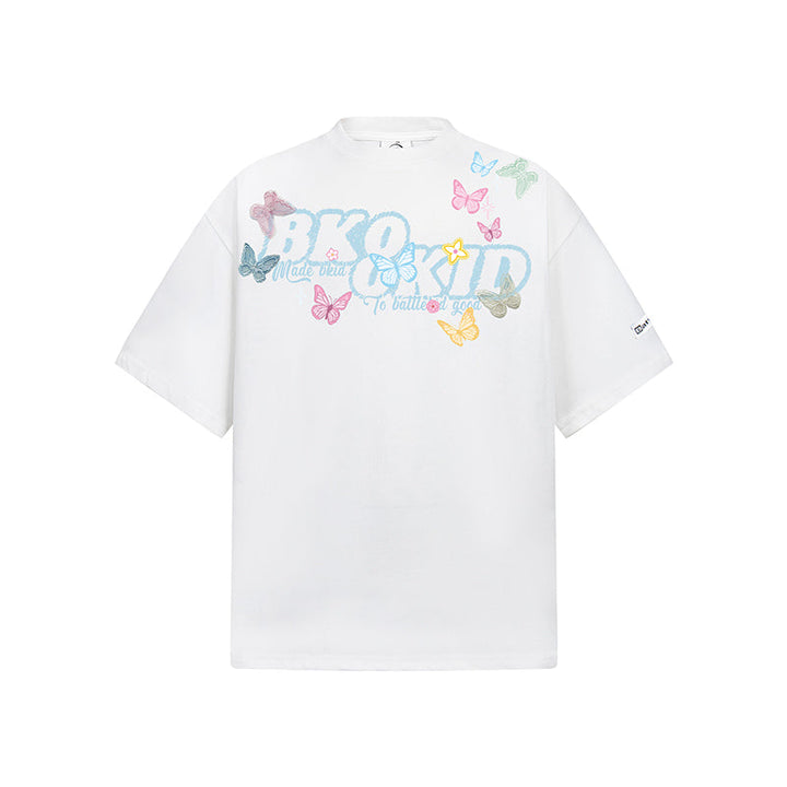 手描きの蝶の文字が入ったルーズTシャツ 