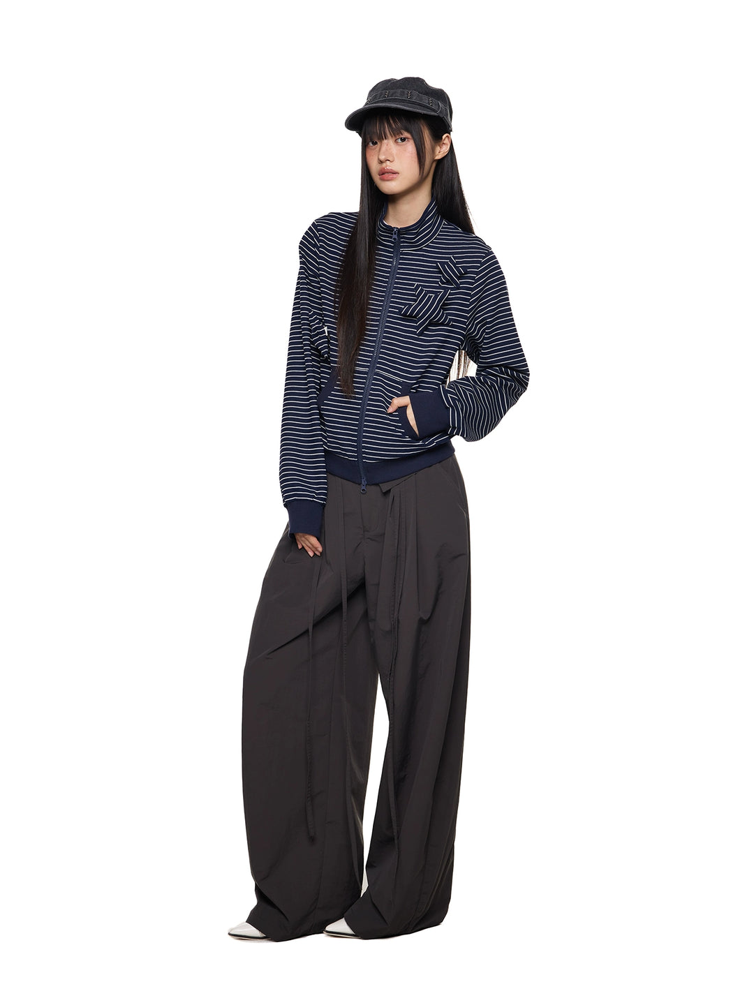 Slim Fit Stand Collar Striped Jacket
