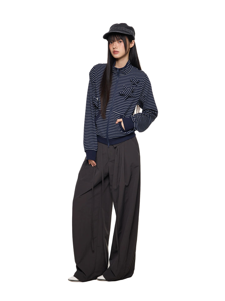 Slim Fit Stand Collar Striped Jacket